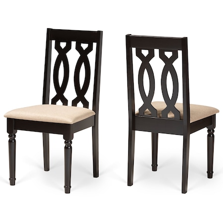 Baxton Studio Cherese Modern and Contemporary Sand Fabric and Dark Brown Finished Wood 2-Piece Dining Chair Set 174-10539-Zoro